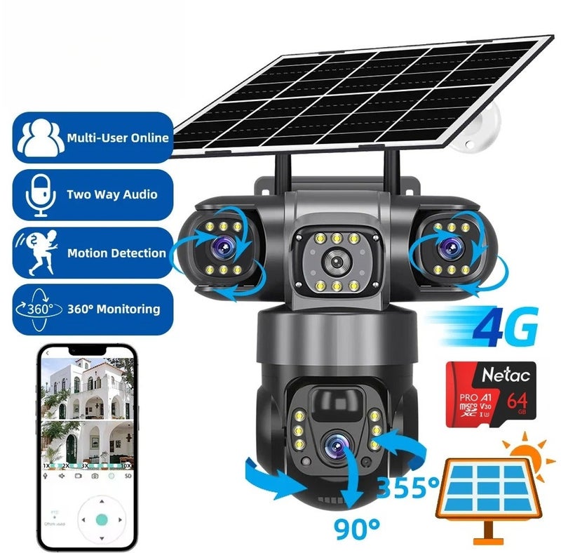 ريد ليف كاميرا مراقبة شمسية بثلاث عدسات، كاميرا خارجية PTZ بزاوية 360 درجة، لاسلكية 4G/WiFi، رؤية ليلية كاملة الألوان، كشف الأشخاص، صوت ثنائي الاتجاه، مقاومة للماء IP66. - Image 2